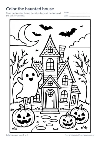 Preview of the color the haunted house worksheet