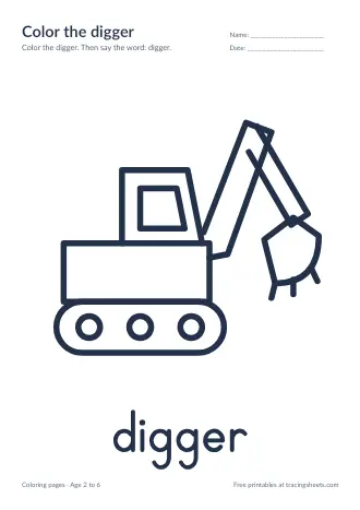 Preview of the color the digger worksheet