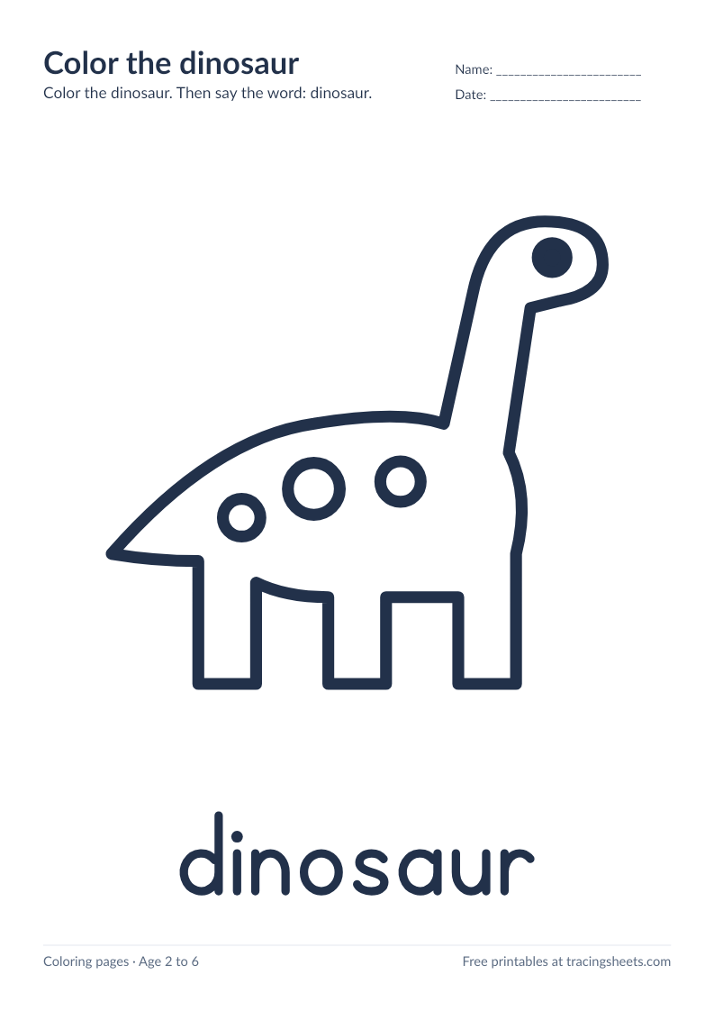 Preview of the printable color the dinosaur worksheet