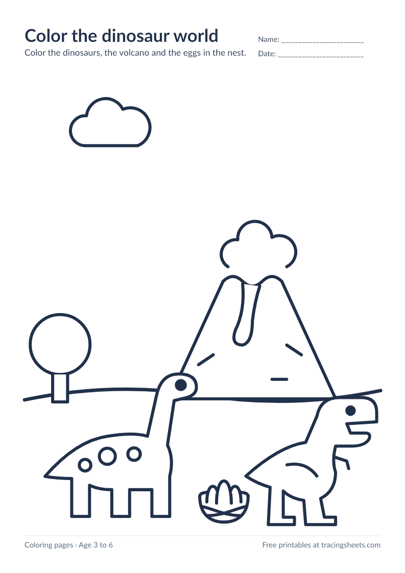 Preview of the printable color the dinosaur world worksheet