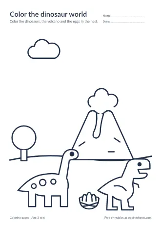 Preview of the color the dinosaur world worksheet