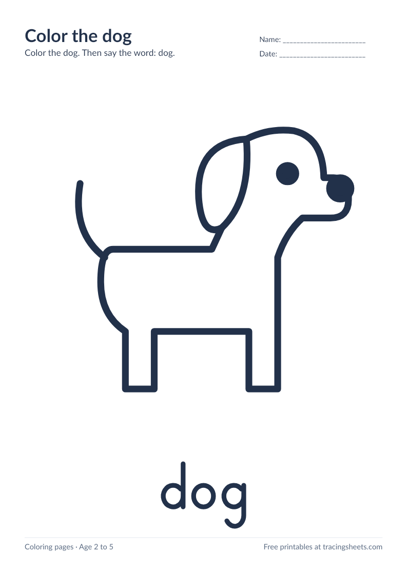 Preview of the printable color the dog worksheet