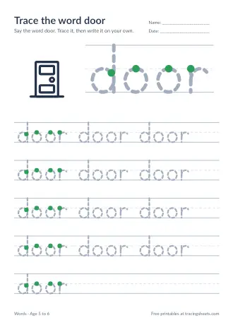 Preview of the trace the word door worksheet
