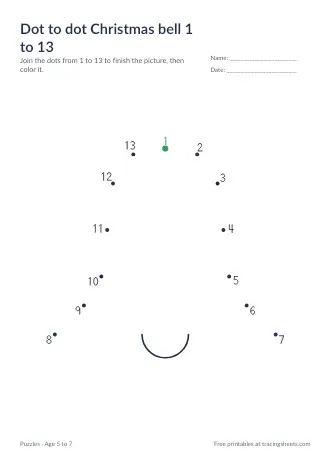 Preview of the dot to dot christmas bell 1 to 13 worksheet