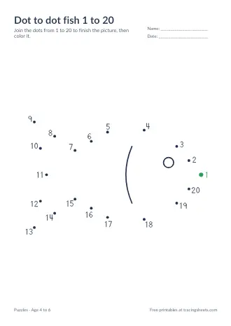 Preview of the dot to dot fish 1 to 20 worksheet