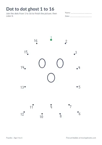 Preview of the dot to dot ghost 1 to 16 worksheet