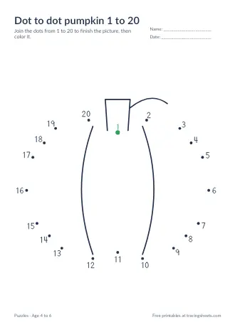 Preview of the dot to dot pumpkin 1 to 20 worksheet