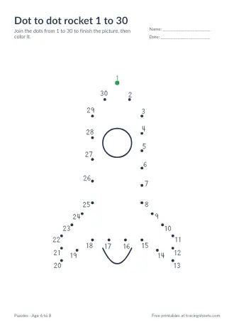 Preview of the dot to dot rocket 1 to 30 worksheet