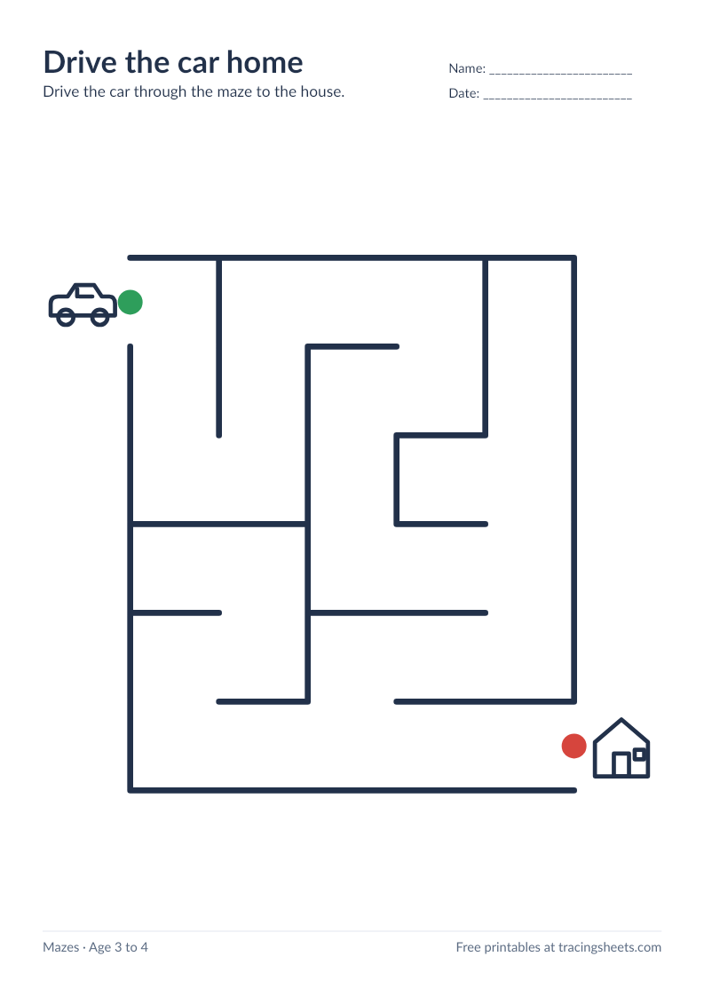 Preview of the printable drive the car home worksheet