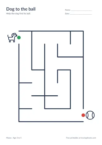 Preview of the dog to the ball worksheet