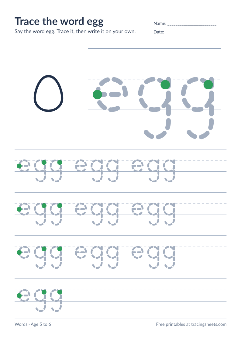 Preview of the printable trace the word egg worksheet
