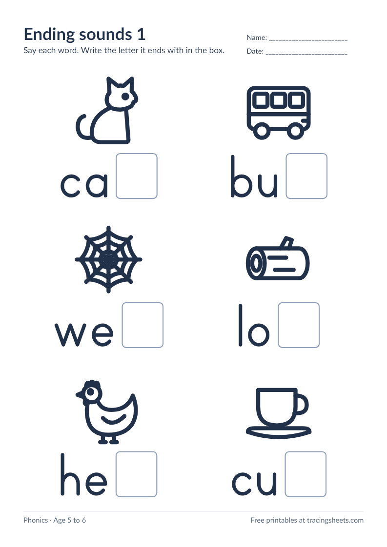 Preview of the printable ending sounds 1 worksheet