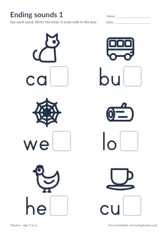 Preview of the ending sounds 1 worksheet