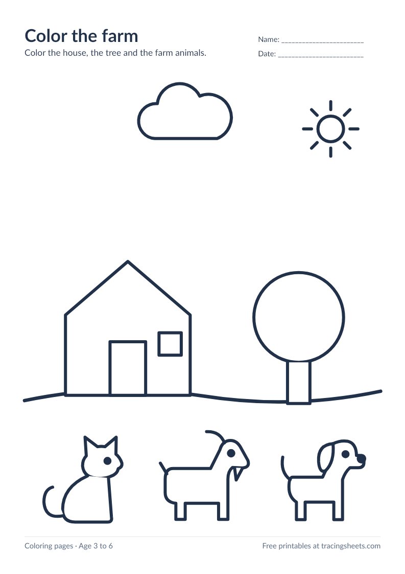Preview of the printable color the farm worksheet