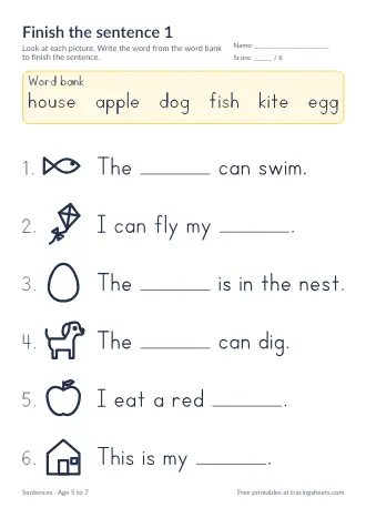 Preview of the finish the sentence 1 worksheet