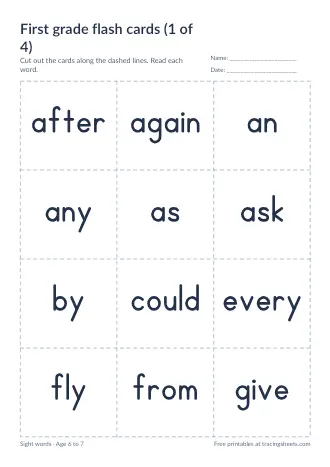 Preview of the first grade flash cards (1 of 4) worksheet