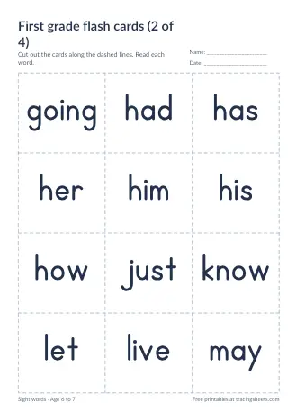 Preview of the first grade flash cards (2 of 4) worksheet