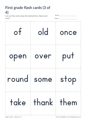 Preview of the first grade flash cards (3 of 4) worksheet