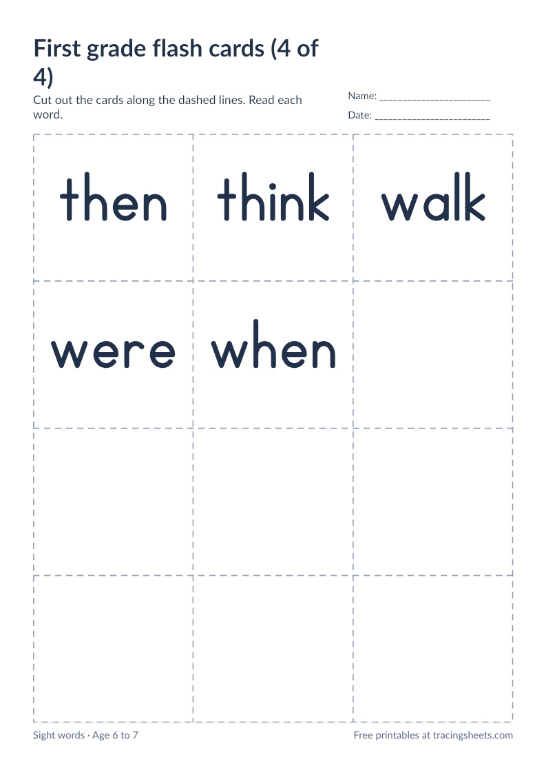 Preview of the printable first grade flash cards (4 of 4) worksheet