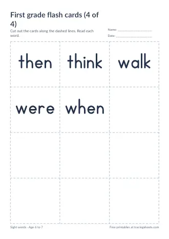 Preview of the first grade flash cards (4 of 4) worksheet