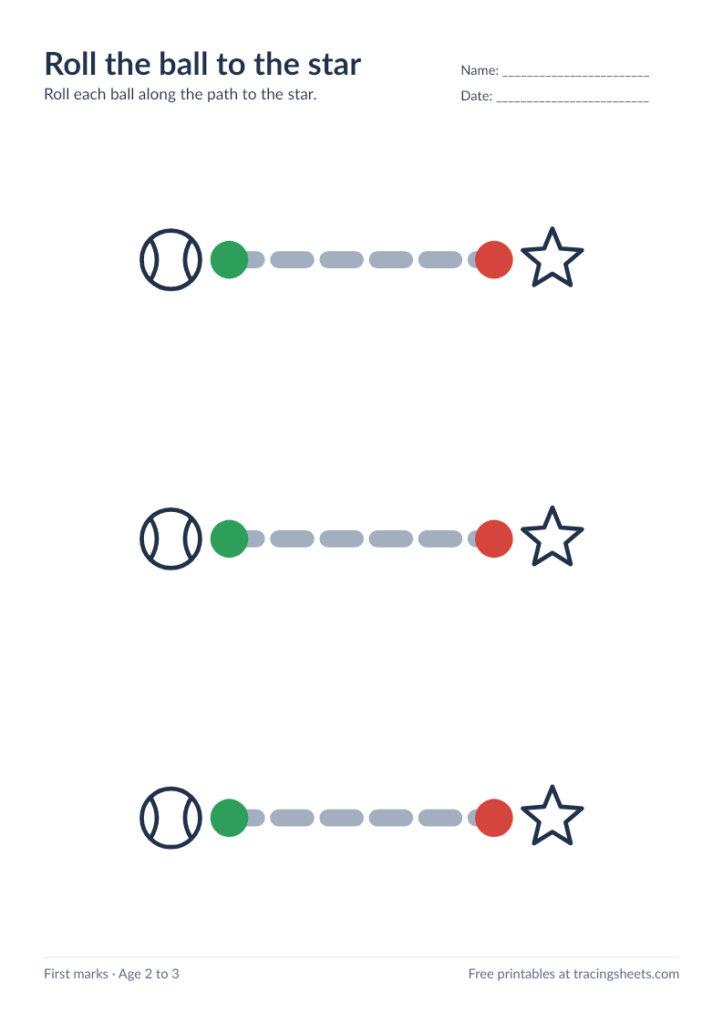 Preview of the printable roll the ball to the star worksheet