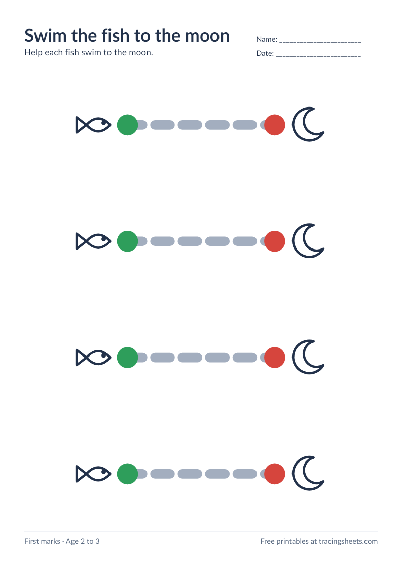 Preview of the printable swim the fish to the moon worksheet