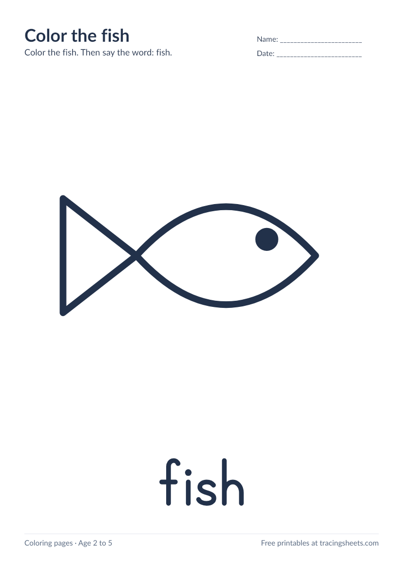 Preview of the printable color the fish worksheet