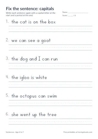 Preview of the fix the sentence: capitals worksheet