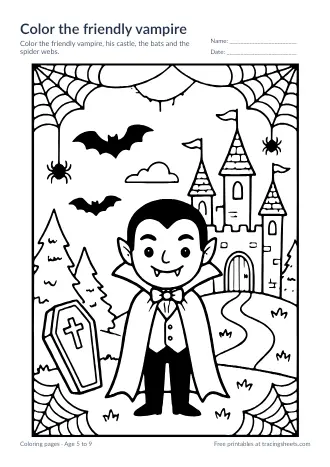 Preview of the color the friendly vampire worksheet