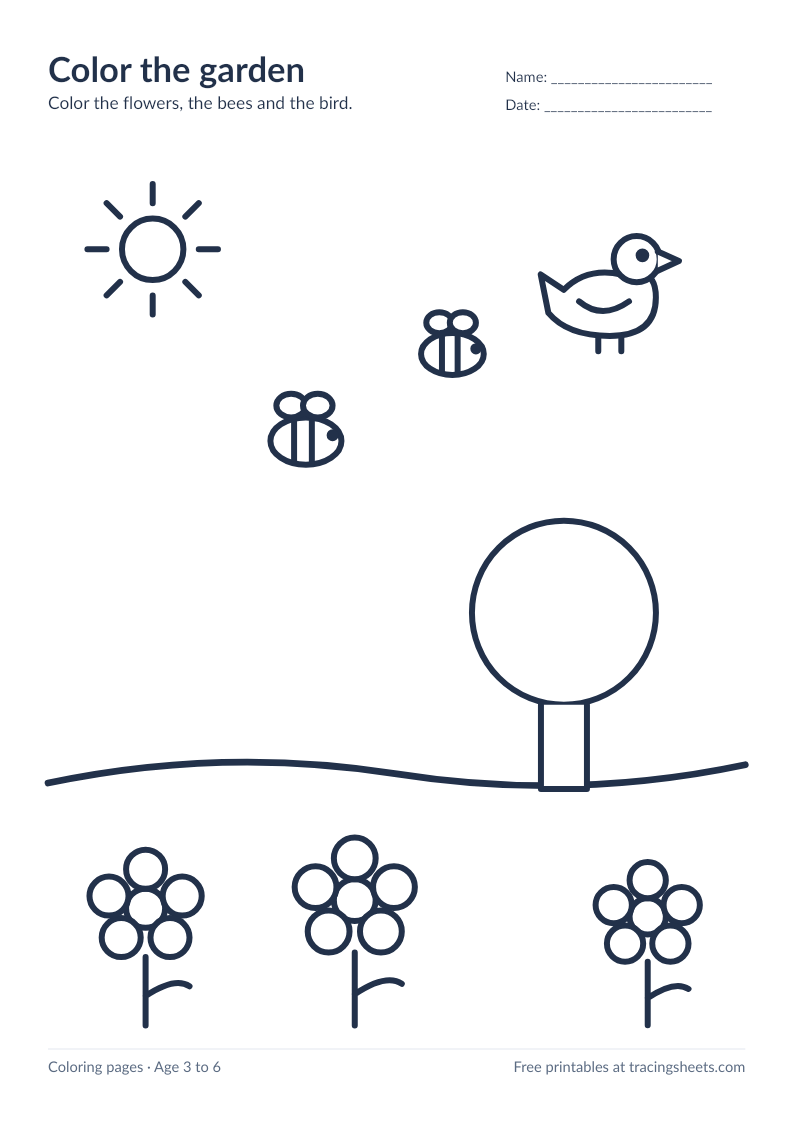 Preview of the printable color the garden worksheet