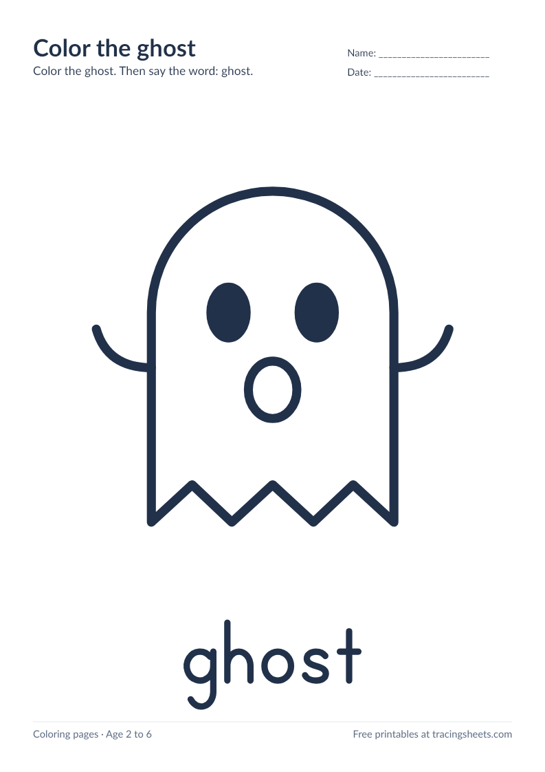 Preview of the printable color the ghost worksheet
