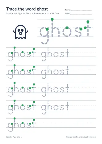 Preview of the trace the word ghost worksheet