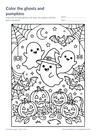 Preview of the color the ghosts and pumpkins worksheet