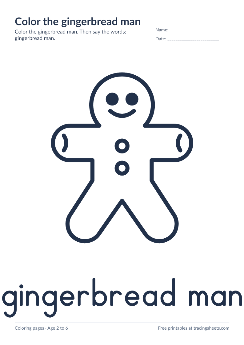 Preview of the printable color the gingerbread man worksheet
