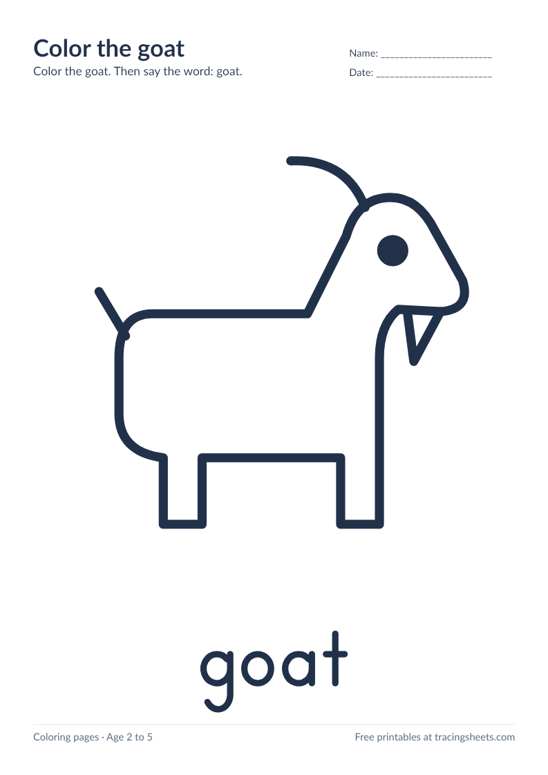Preview of the printable color the goat worksheet