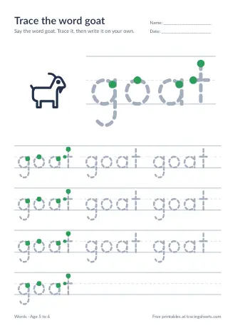 Preview of the trace the word goat worksheet