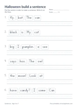 Preview of the halloween build a sentence worksheet