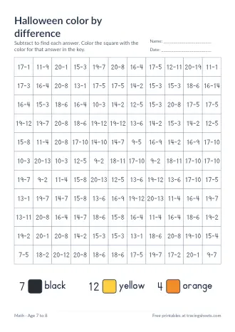 Preview of the halloween color by difference worksheet