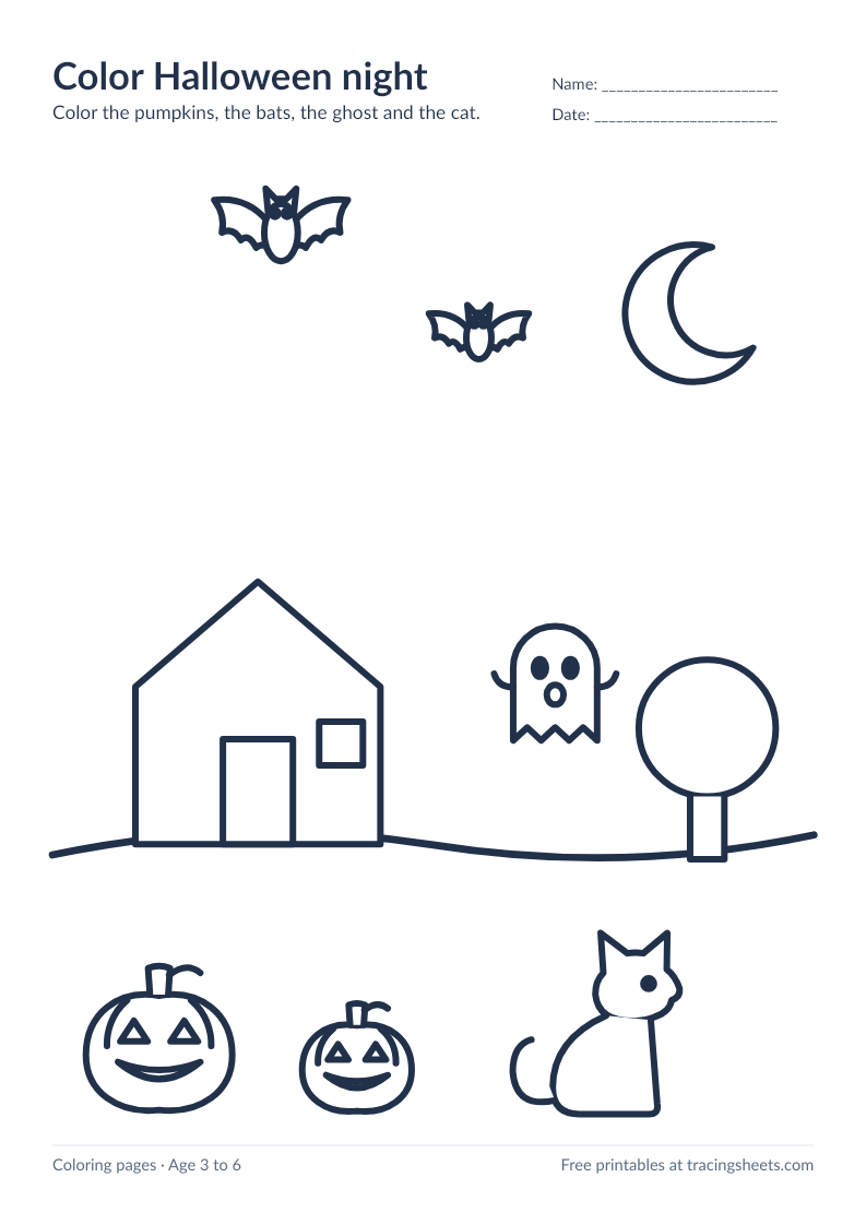 Preview of the printable color halloween night worksheet