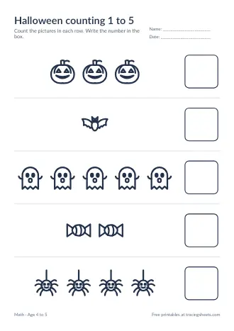 Preview of the halloween counting 1 to 5 worksheet