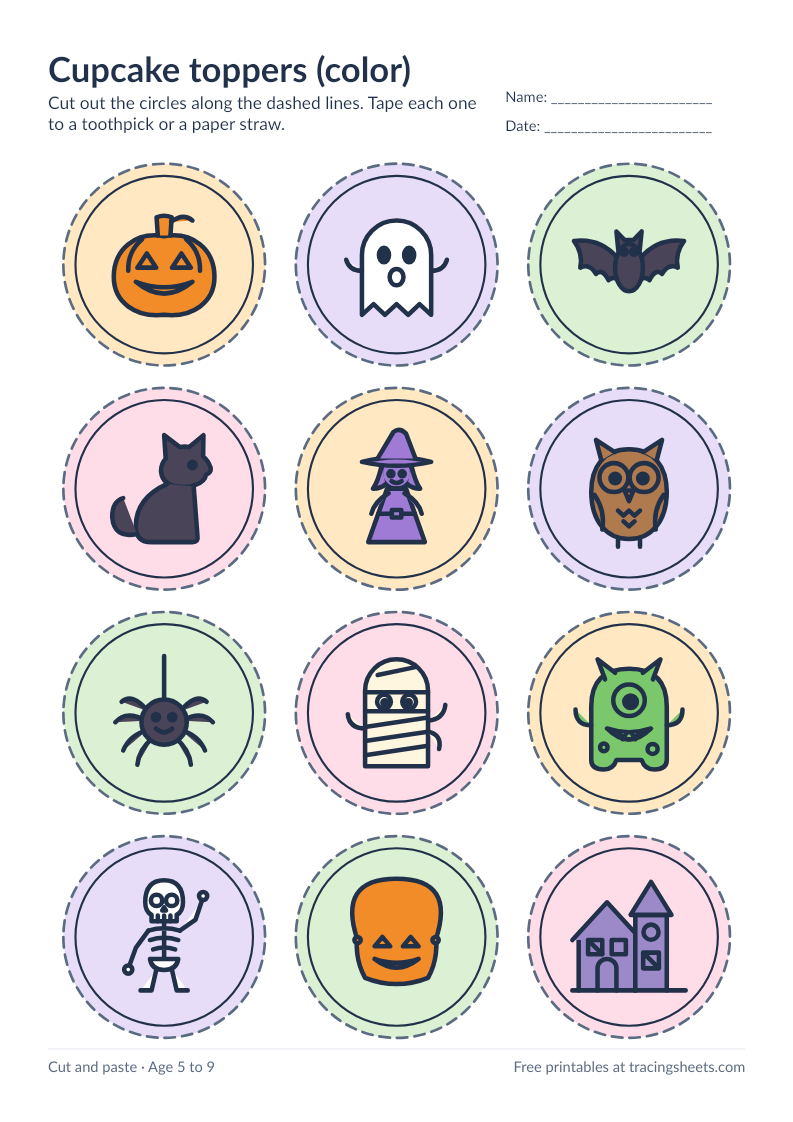 Preview of the printable cupcake toppers (color) worksheet