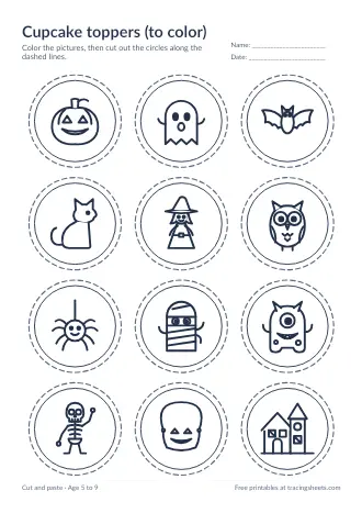 Preview of the cupcake toppers (to color) worksheet
