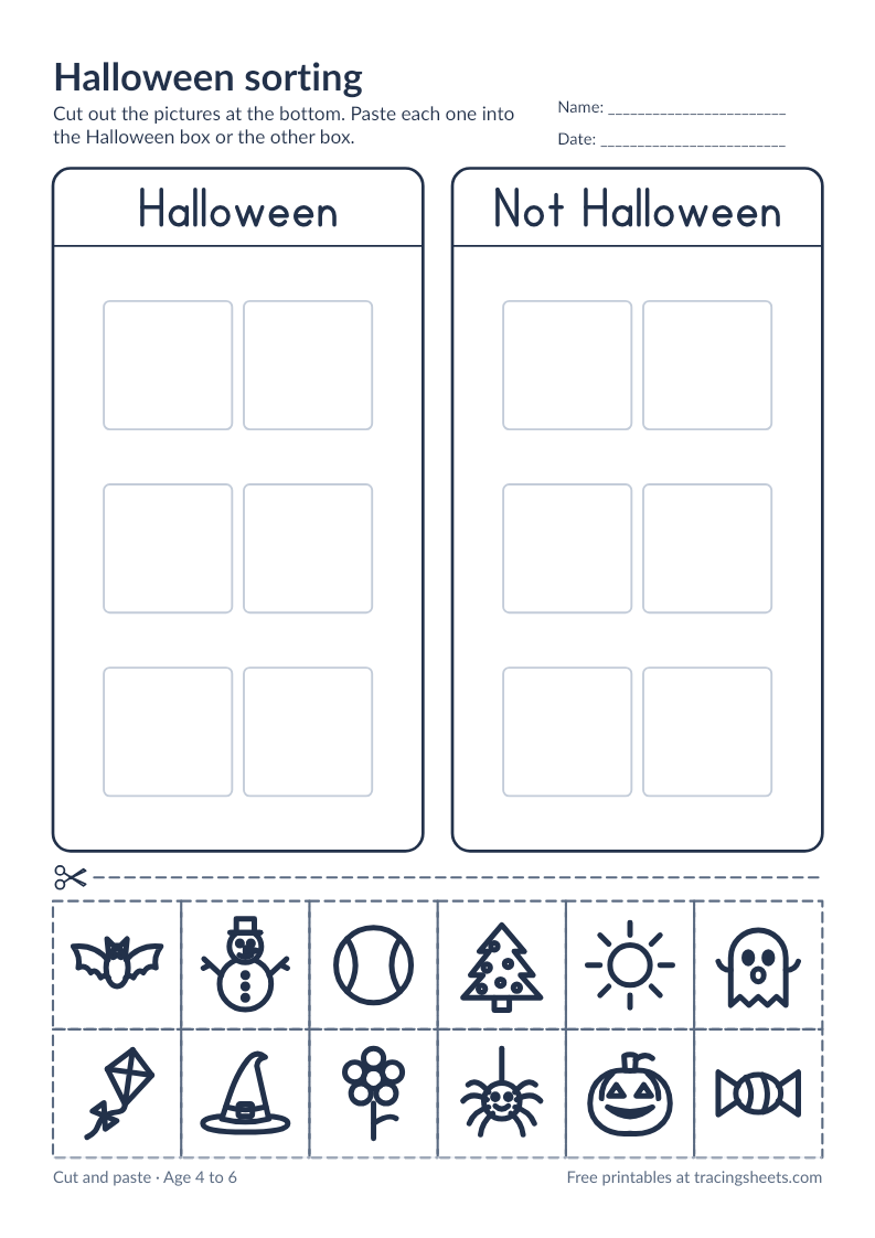 Preview of the printable halloween sorting worksheet