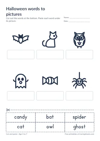 Preview of the halloween words to pictures worksheet