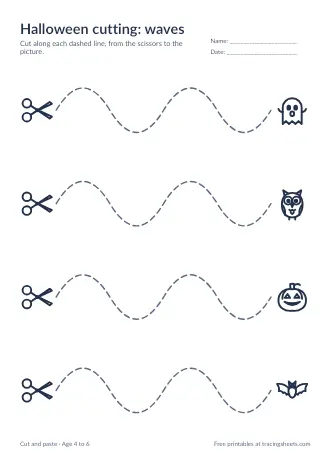 Preview of the halloween cutting: waves worksheet