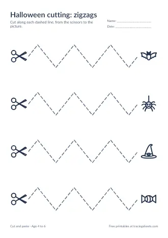 Preview of the halloween cutting: zigzags worksheet