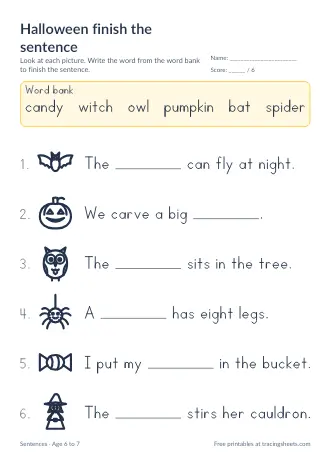 Preview of the halloween finish the sentence worksheet