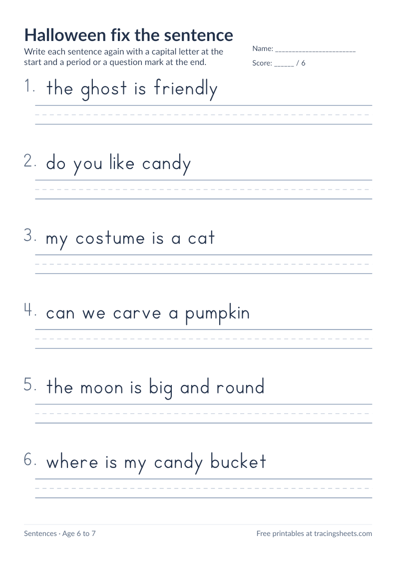 Preview of the printable halloween fix the sentence worksheet