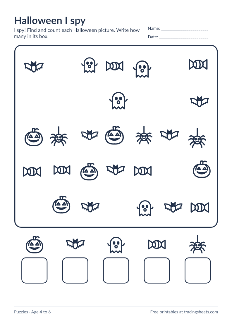 Preview of the printable halloween i spy worksheet