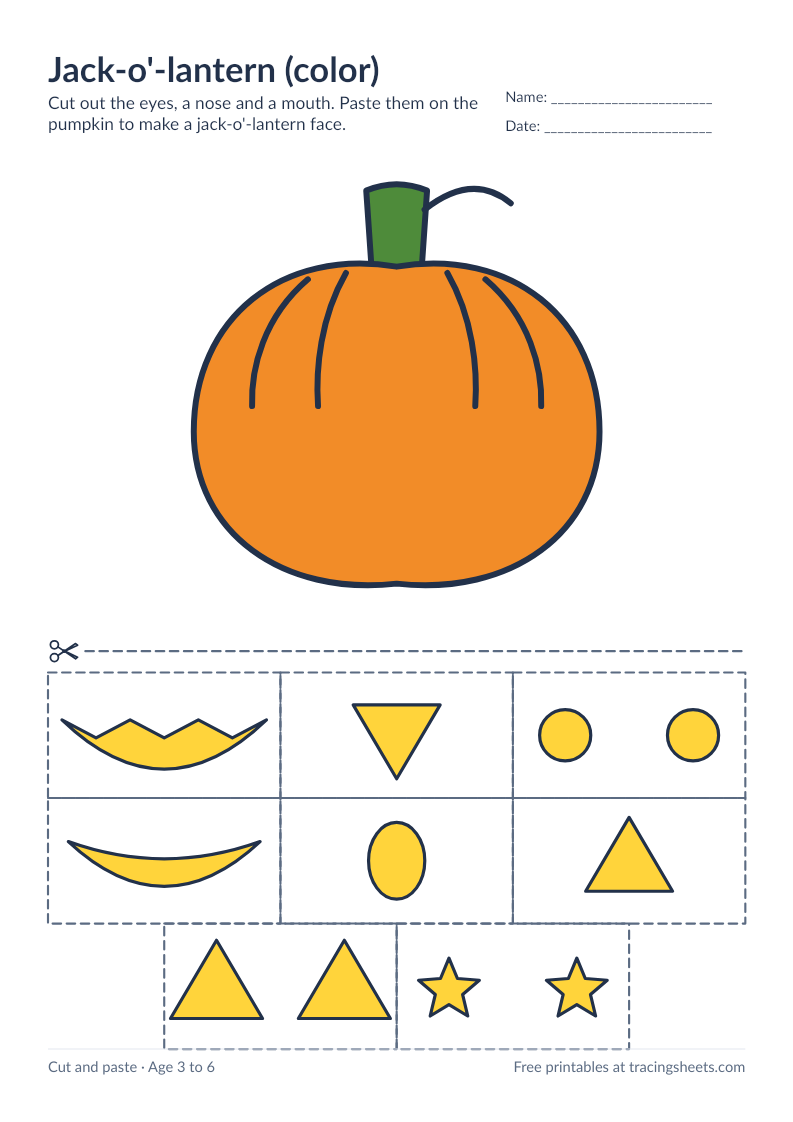 Preview of the printable jack-o'-lantern (color) worksheet